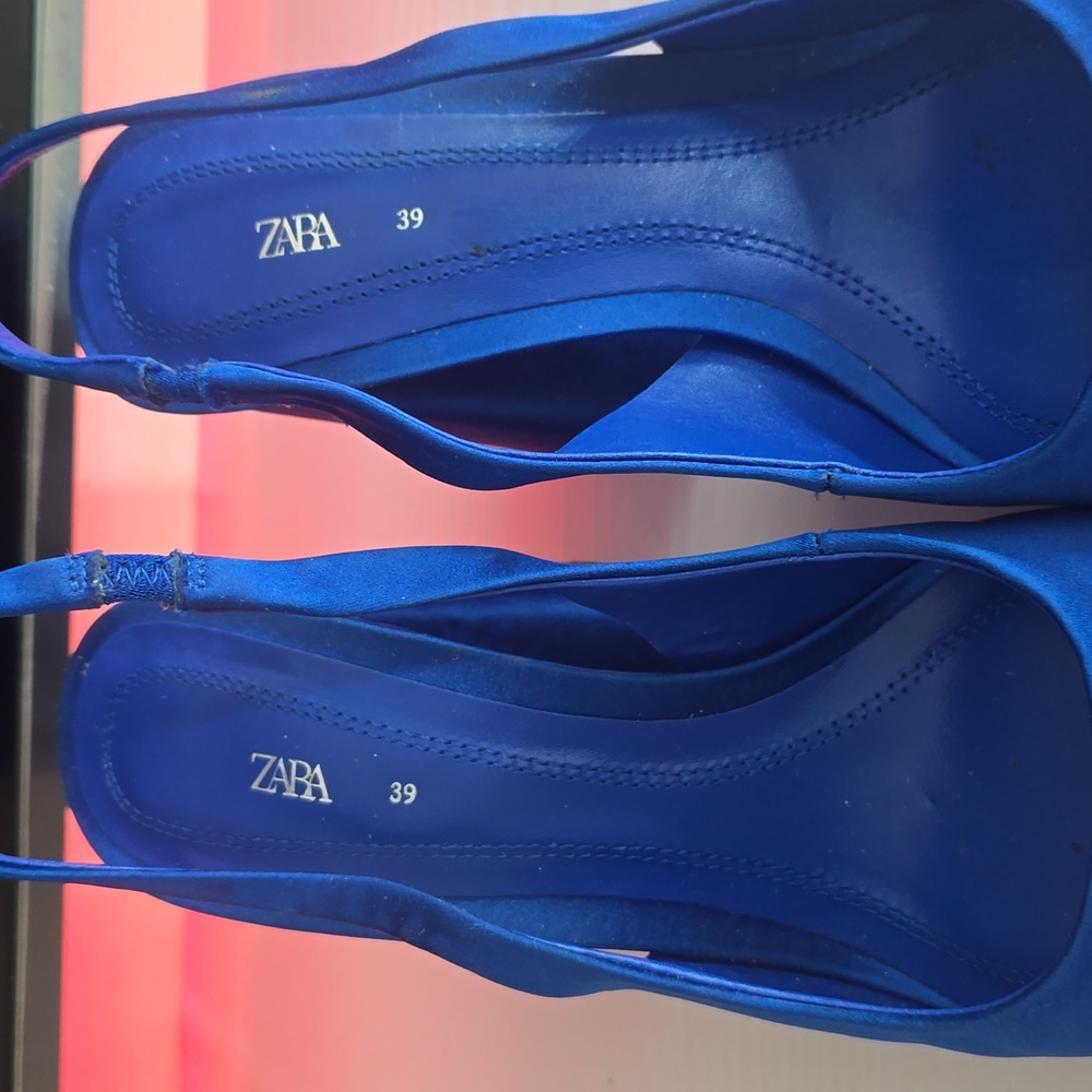 Zara Women's Vibrant Blue Pointed Slingback Block Heels Size 8.5 / 39 - Picture 8 of 8